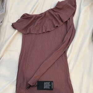 Michael Lauren Mauve Ribbed one shoulder Top